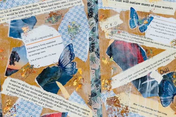 

  
      Art journalling pages featuring butterflies and quotes pasted together.
  

